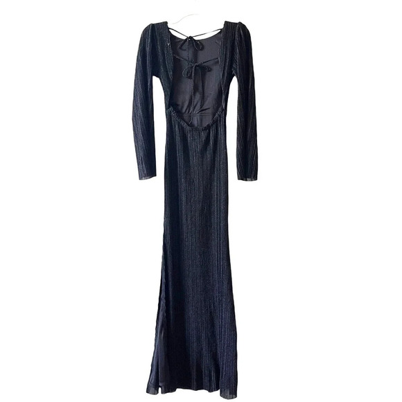 Audrey Parks & Francesca’s Alana Black Pleated Maxi Dress Size Small Open back - Picture 9 of 12